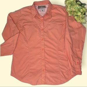 Columbia (L) Titanium LS button down utility hiking shirt in peachy orange GUC